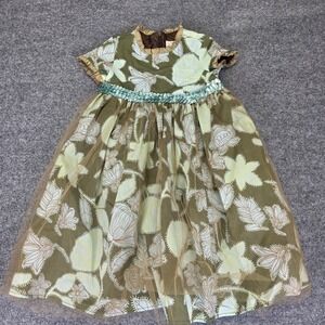 TRISH SCULLY Cottage Dress Lined Floral Ruffles Sequence Girls Sz 2 Flower Girl